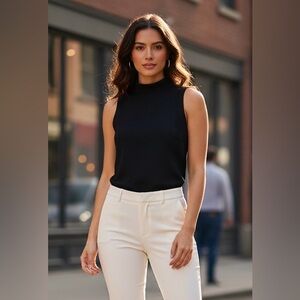 New York & Company black sleeveless standup collar blouse, back zipper, Small